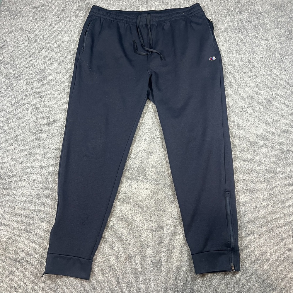 Champion Jogger Pants Mens Extra Large Blue Tapered Leg Drawstring Ankle Zip‎